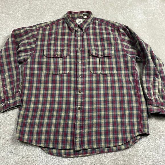 VTG Gap Flannel Shirt Mens L Button Up Heavyweight Plaid Y2K Grunge Outdoor - Picture 1 of 8